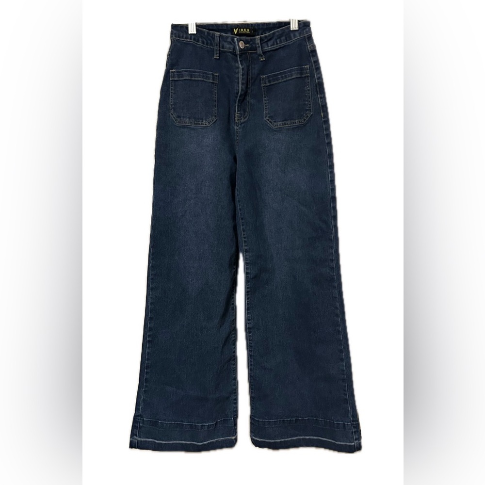 Vibes Collection Women's Blue Medium Wash High Rise Wide-Leg Stretch Jeans. - Picture 4 of 12